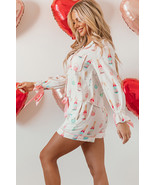 White Christmas Wine Glass Print Bow Knot Two Piece Pajama Set - $588.65 MXN