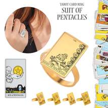 Gold Tarot Card Ring | Charms From The Suit Of Pentacles Rider-Waite-Smith Deck - £13.83 GBP