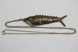 Vintage Silver Vermeil Filigree Koi Fish Pill Box Pendant On 14K Gold Chain 22&quot;L - £353.91 GBP