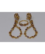 925 Gold Tone Gemstone Earrings &amp; Ring Size 7 Set - £47.17 GBP