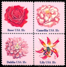 Flower Love Issue PACK OF FIVE Blocks (20 stamps) 18 Cent Stamps Scott 1876-79 - £12.73 GBP