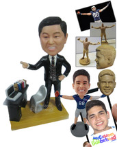 Personalized Bobblehead Cool Pal In Formal Attire Showing His Work Desk - Career - £80.57 GBP