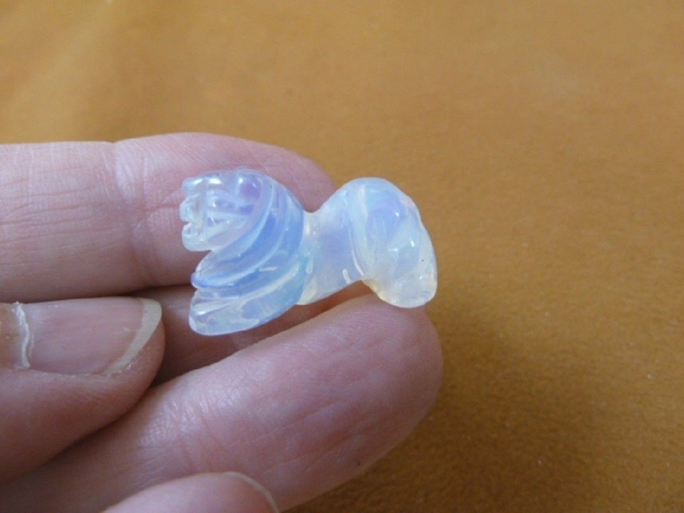 (Y-LIO-500) 1&quot; White Opalite LION gemstone wild big cat STONE carving li... - $8.99