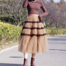 BROWN Tiered Tulle Skirt Outfit Women Custom Plus Size Long Tulle Skirt