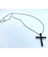 QVC Sterling Silver and Black Crystal Cross Pendant Necklace 18" - $28.49