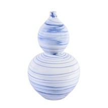 Blue and White Marble Style Porcelain Gourd Vase 15&quot; - £150.35 GBP