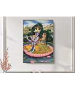 Radha Krishna Love Seen Pichwai Handmade Painting On Cotton Fabric | 30x... - £122.25 GBP