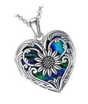 Sunflower Heart Shaped Opal/Abalone/Pearl Locket My - £172.66 GBP