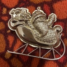 Vintage 80s Hallmark Brass Christmas Ornament Santa&#39;s Sleigh 1982 Santa Claus - $10.50