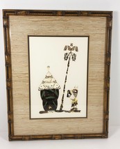 Vintage Butterfly Wing Picture Palm Tree Hut Girl Tropical Framed Glass ... - $69.29