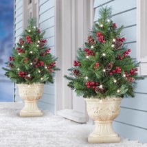 LED Lighted Christmas Tree Stake w Timer Outdoor Planter Porch Yard Deco... - $25.47