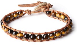 COAI Leather Genuine Crystals Tiger Eye Stones Mala Beads Chakra Bracelet - £46.29 GBP