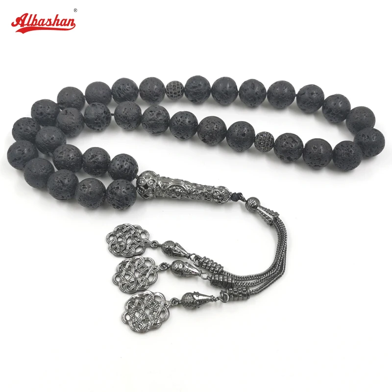 Tasbih Men Big size lava stone 33 turkish prayer beads bracelet black vo... - £58.52 GBP