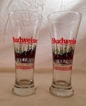 Two 1989 Budweiser Clydesdale Christmas Fluted Pilsner Beer Glasses  - $9.79