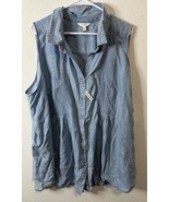 Terra &amp; Sky Light Blue Wash Pintuck Camp Sleeveless Shirt Size 3XL - $27.05 CAD