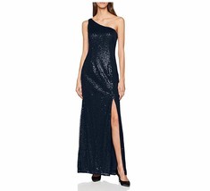 Adrianna Papell Womens 2 Midnight Blue One Shoulder Sequin Evening Gown NWT BC86 - £70.48 GBP