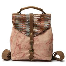 Womens Pure Cotton Waxed Canvas Leather Canvas Backpacks Ethnic Daypacks Girls - £54.53 GBP