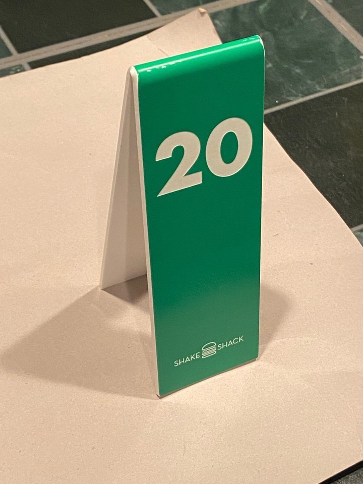 Shake Shack #20 Plastic Green Table Tent *Pre Owned* rrr1 - $12.99