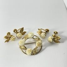 Vintage K.L. Jewelry Brooch w/ Matching Earrings 12k G.F. Flowers And Le... - $28.88 CAD