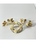 Vintage K.L. Jewelry Brooch w/ Matching Earrings 12k G.F. Flowers And Le... - $28.90 CAD