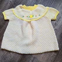 Soft Spun Baby Sweater Dress Yellow Girls 6 to 12 Months Vintage Flowers... - $29.94