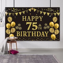 75Th Birthday Backdrop Gold And Black 5.9 X 3.6 Fts Happy Birthday Party Decorat - £22.37 GBP
