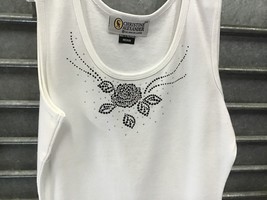 Christine Alexander White shirt tank top FITTED Size Medium Rose 1F0056S - $726.13 MXN
