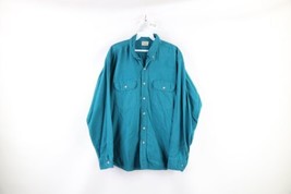 Vintage 90s Five Brother Mens Large Faded Chamois Cloth Button Shirt Teal Blue - £34.32 GBP