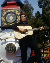 Johnny Cash playing guitar by vintage steam train locomotive 16x20 Canvas Giclee - £55.78 GBP