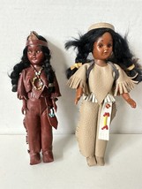 2 Vintage Native American Dolls W/sleepy Eyes Hard Plastic carrying roll on Back - £14.95 GBP