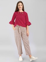Waist Tie Up Casual Pants With Red Bell Sleeves Top Co-ord. Party Set, S... - $45.19