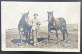 Antique 1907-1914 Velox RPPC Man w/ Two Work Horses Real Photo Postcard - £18.71 GBP