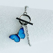 Butterfly Pendant Bracelet Sky Blue Women Toggle Clasp Charm Statement Jewelry