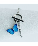 Butterfly Pendant Bracelet Sky Blue Women Toggle Clasp Charm Statement J... - $6.16 CAD