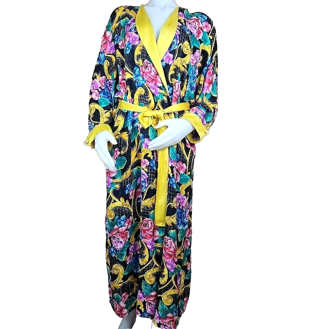 Primary image for Gold Label Victorias Secret Silk Robe Womens O/S Maxi Floral Jacquard Vintage