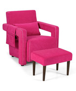 Modern Berber Fleece Single Sofa Chair with Ottoman and Waist Pillow-Red... - $290.09