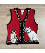 Vintage Susan Bristol Hand Embroidered Cat Kittens Red Leopard Vest - £49.68 GBP
