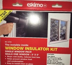 ESKIMO WINDOW INSULATOR KIT 3&#39; X 5&#39;-STOPS DRAFTS/REDUCES HEAT LOSS-SHIPS... - $8.79