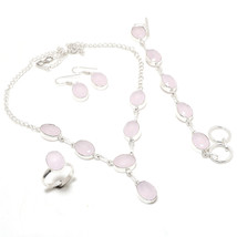 Rose Quartz Oval Shape Handmade New Year Gift Necklace Set Jewelry 18" SA 795 - £11.40 GBP