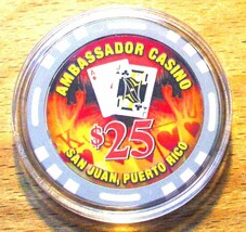 (1) $25. Ambassador Casino Chip - San Juan, Puerto Rico-Bud Jones-Second... - £6.94 GBP