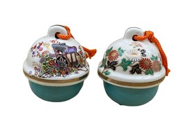 Satsuma Pottery Hanging Bell Japanese Carriage Floral Scene 2 pair - £24.94 GBP