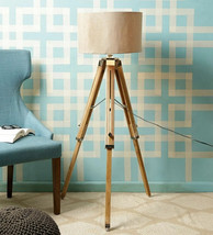 Handmade Floor Lamp Wooden Tripod Stand Adjustable Height Corner Light For Decor - £87.37 GBP
