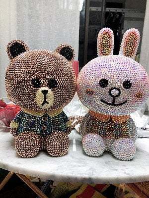 Bling Brown bear and cony full crystal Piggy bank,cute tabletop accessories - $49.39
