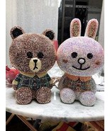 Bling Brown bear and cony full crystal Piggy bank,cute tabletop accessories - $67.08 CAD