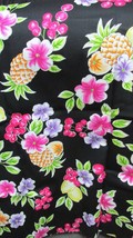 &quot;Super Bright Tropical Flowers &amp; Fruit On Black Background&quot;&quot; - Home Decor Fabric - £7.08 GBP