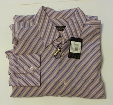 Bugatchi Uomo Men Dress Shirt Size L Light Purple Stripes Hidden Button-Down  - £44.14 GBP