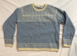 RARE Twink Wool Sweater Alpine Ski Blue Beige Sz L Vintage Circa 1980s Hong Kong - £78.87 GBP
