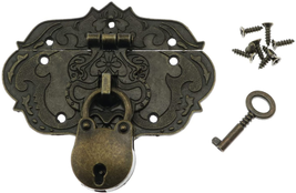 LDCREEE Antique Embossing Decorative Brass Hasp Clasp Latch Lock with Sc... - $8.86