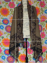 Dennis Basso Scarve Scarf Long Brown Floral Print Wrap Cover Poncho Runner 74x33 - £33.57 GBP