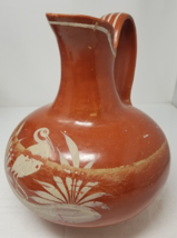 Redware Art Pottery Pitcher Heron Ocean Glazed Handmade South Carolina Large - £22.68 GBP